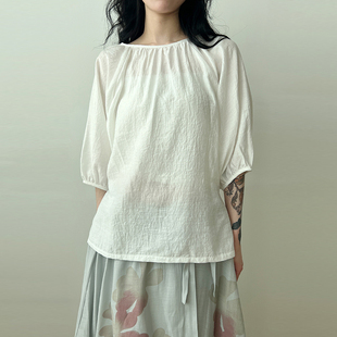 blouse 上衣薄款 衬衫 半袖 wrinkled string back 25S 韩国代购