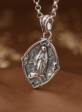 个性925纯银吊坠复古做旧朋克风银饰十字架男女双面银吊饰