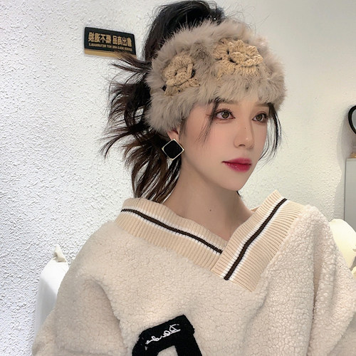 兔毛发带女秋冬外出毛绒头箍皮草