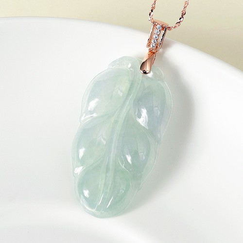 天然冰种翡翠树叶吊坠玉叶子挂件