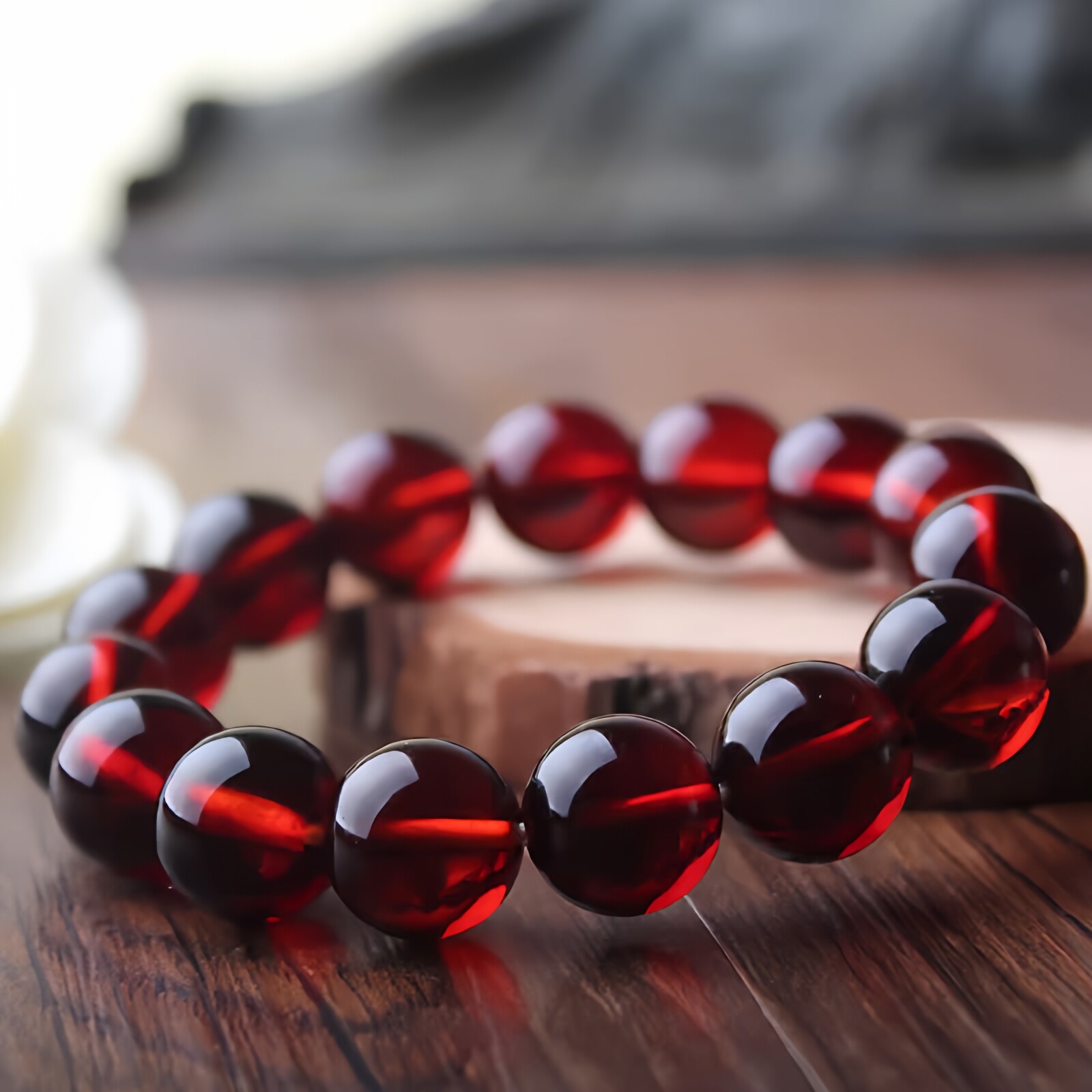 波罗的海血珀琥珀天然男女手链本命年手串蜜蜡血泊圆珠子红色单圈