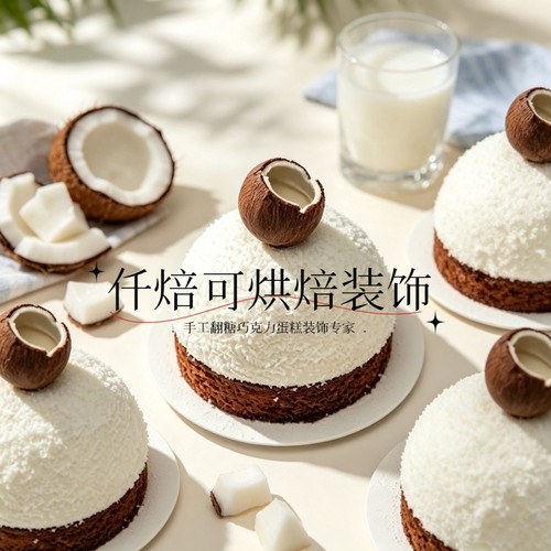 椰子壳奇遇巧克力网红蛋糕装饰插件烘焙慕斯生椰甜品可食装扮摆件