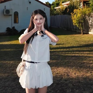 海军领衬衫 25春夏新款 短款 短袖 13DE 上衣套装 MARZO女士