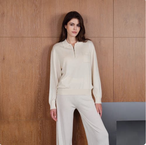 SILKY MIRACLE山羊绒桑蚕丝针织睡衣CloudKnit外穿Polo领家居服女