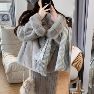 中古南瓜挽袖 仿水貂环保皮草外套女秋冬毛毛外套大衣秋冬保暖厚实