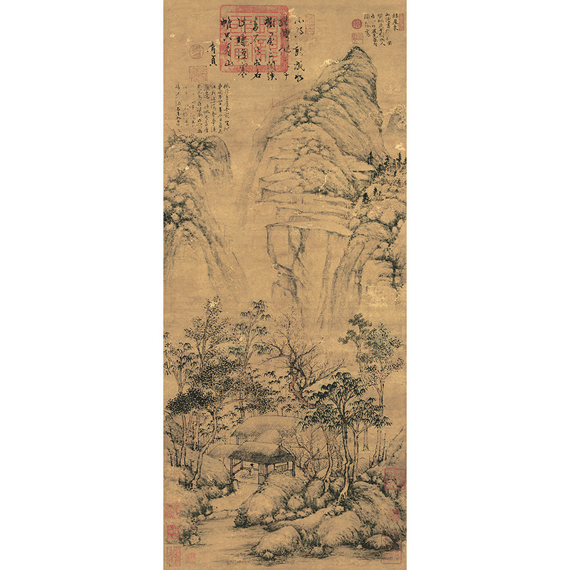 沈周 桃花书屋图 32x75 竖版山水古画国画画心装饰宣纸画芯未装裱