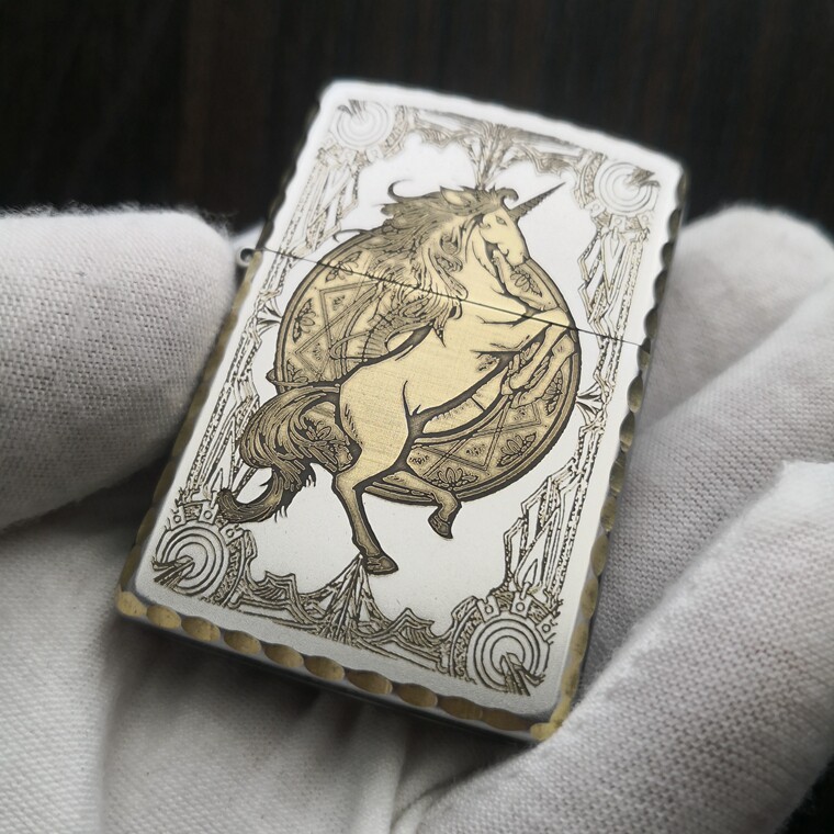 木易神兽Zippo打火机店正品男士煤油打火机磨砂双面水波纹独角兽