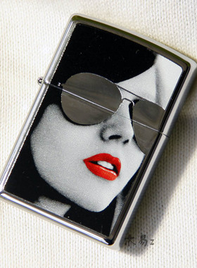 zippo打火机正版 墨镜美女红唇性感28274 原装正品煤油防风男士zp