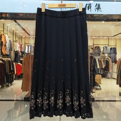 针织女士钉珠大码松紧腰包臀裙