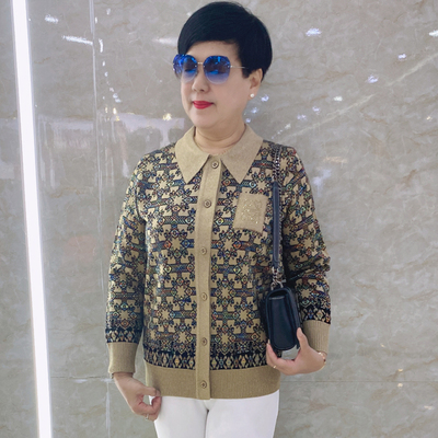 慕莲中老年绣花长袖时尚洋气洋气针织衫加肥加大码妈妈装21138