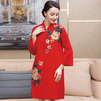 绣花加肥加大码立领毛衣外套