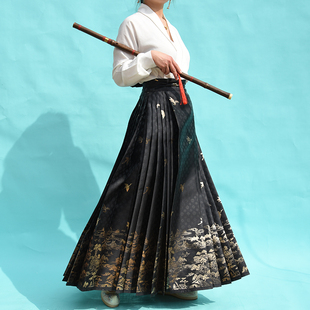 新原创现货满地织金马面裙日常通勤款特加大码胖mm200斤可穿汉服
