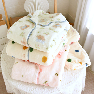 法兰绒睡衣女冬季加厚加绒翻领开衫保暖珊瑚绒家居服套装可外穿