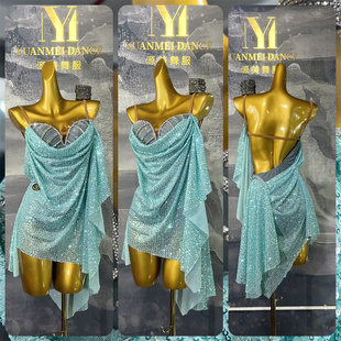 源美舞服拉丁舞比赛蓝色亮片拉丁赛服专业表演恰恰伦巴花服赛