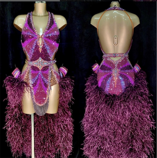 源美舞服拉丁舞比赛紫色拉丁赛服专业表演恰恰伦巴花服赛