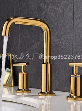 钛金 双把三件套分体一字把手面盆龙头全铜台盆三孔龙头30470实拍