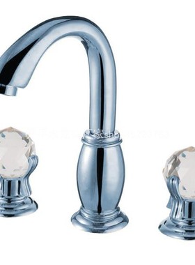 镀铬三孔 欧式三件套水晶双把手面盆龙头全铜分离式龙头30627实拍