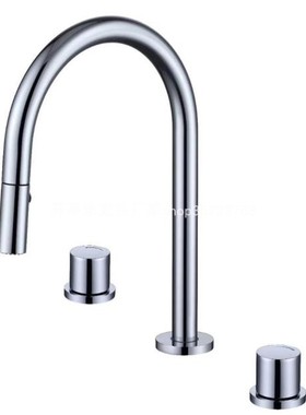 电镀黄铜 双把三件套分体圆伞管面盆全铜三孔抽拉龙头30182实拍