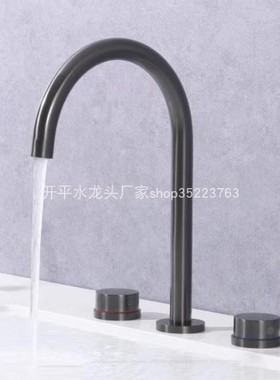 枪灰色 黄铜三件套欧式分体双把陶瓷面盆龙头浴室柜三孔30543实拍