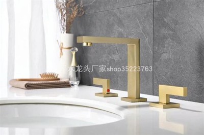 拉丝金分体全铜面盆龙头