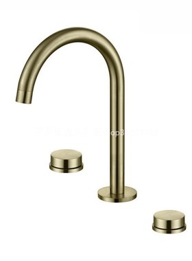 拉丝金黄铜双把三件套分体旋转浴室柜龙头全铜三孔台盆30576实拍