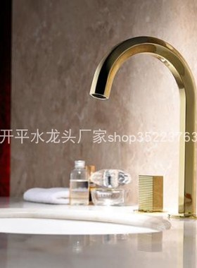 锆金晶钻把手三件套分体双把面盆龙头全铜台盆三孔龙头30347实拍