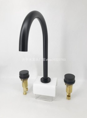 黄铜哑光黑旋转三件套分体双把面盆龙头全铜三孔浴室柜30575实拍