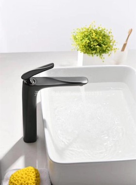 黄铜水镀亚黑面盆龙头陶瓷阀芯台上盆冷热 单孔单把加高30073实拍