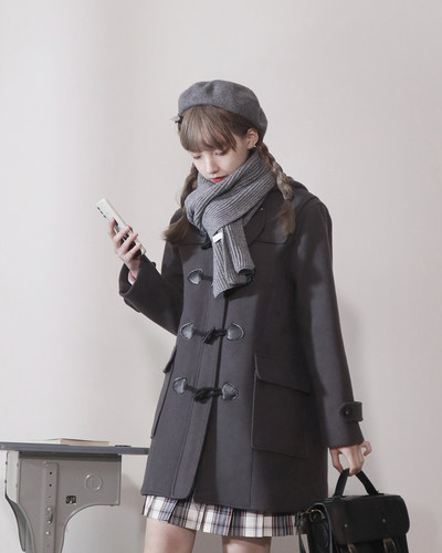 牛角扣中长款呢大衣女秋冬学院风