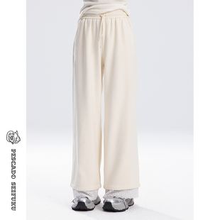 甜鱼少盐[绒绒暖茶]米白色加绒裤子女2025新款小个子糯米裤休闲裤