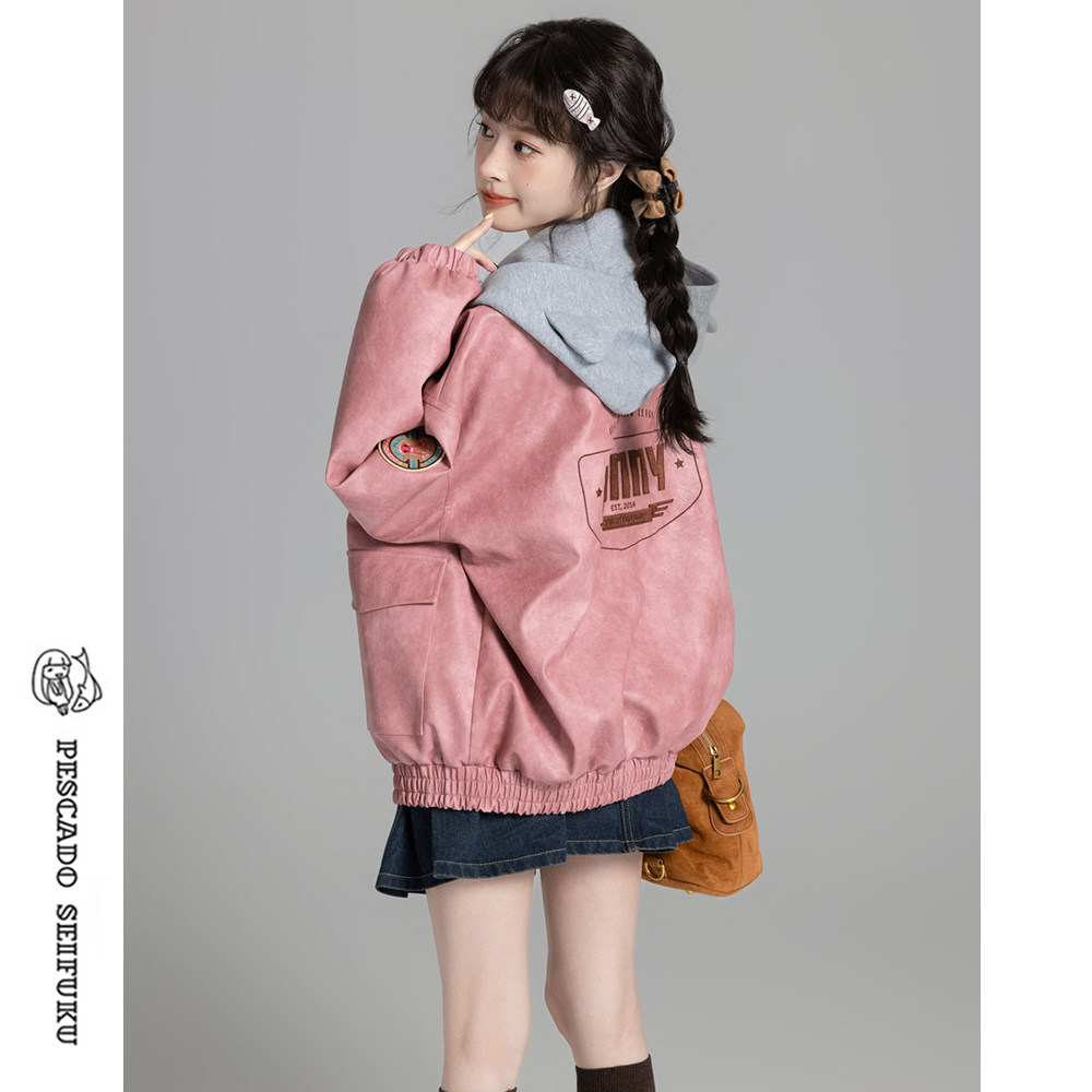 甜鱼少盐[暮色Bunny] 夹棉假两件皮衣外套女秋冬小个子机车夹克