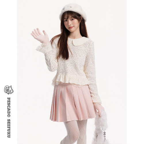 杏色针织打底衫女春秋小个子上衣