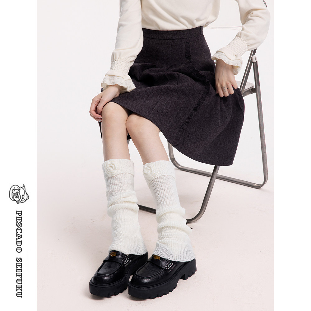 甜鱼少盐 玫瑰花白色袜套女2025新款冬季甜美小个子针织护膝袜子,女士内衣/男士内衣/家居服,中筒袜,淘宝优惠券,粉丝福利购,淘宝优惠卷