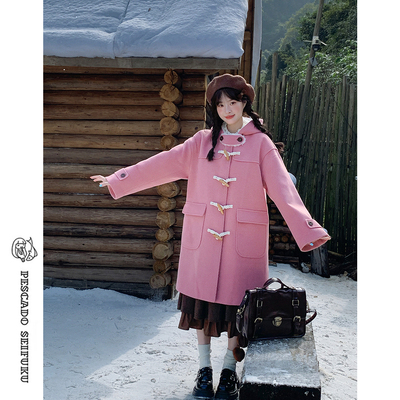 学院风牛角扣大衣女秋冬小个子