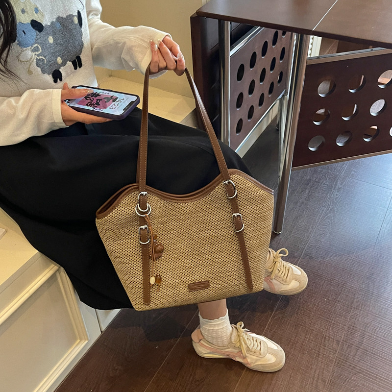 高级感包包女款2026新款飞织布大容量海边度假风编织托特包单肩包