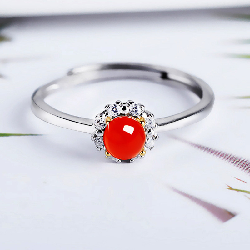 戒指空托女S925银玉石镶嵌翡翠