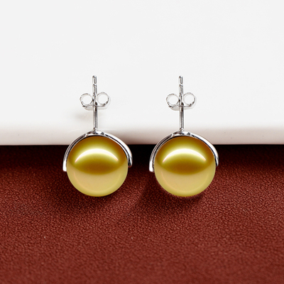 S925纯银耳钉空托镶嵌贝壳珍珠女