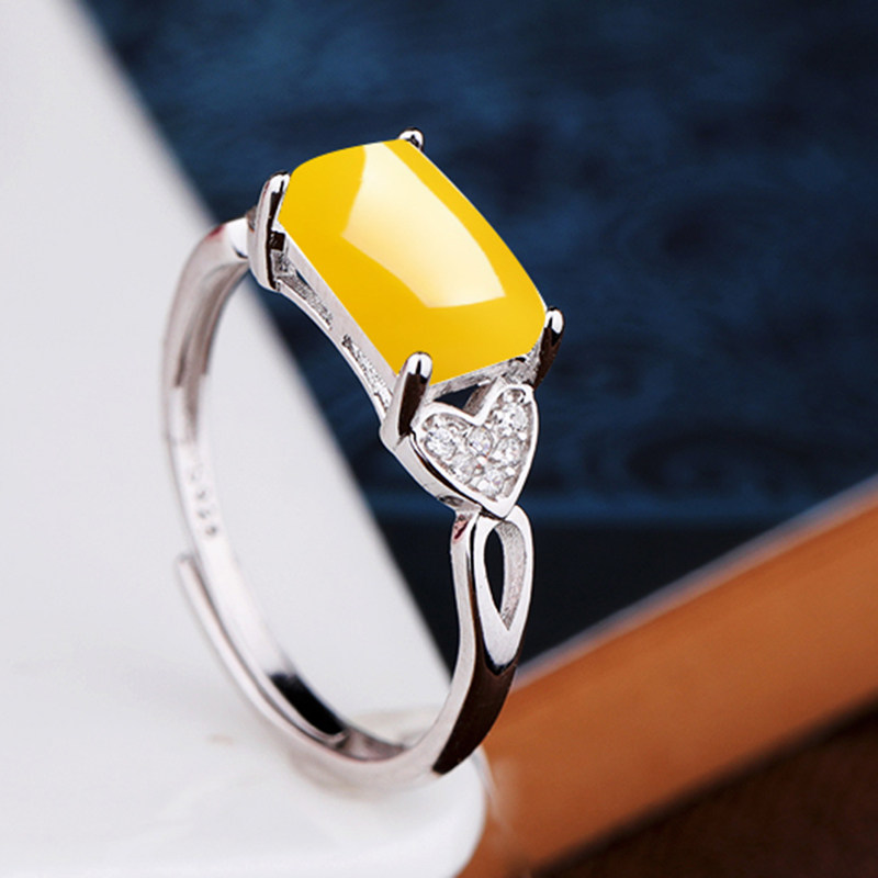 s925纯银戒指空托方形时尚和田玉