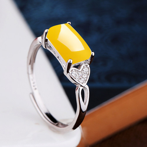 s925纯银戒指空托方形时尚和田玉