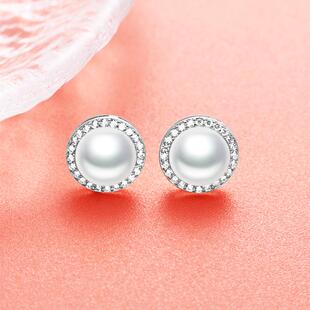 DIY珍珠小配件S925纯银耳钉空托 银色银饰耳针镶嵌珍珠翡翠耳饰托