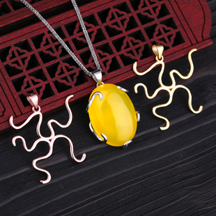 S925纯银随形吊坠空托男女项链吊坠托随形托镶嵌琥珀蜜蜡松石空托