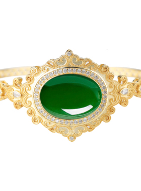 手镯空托女S925纯银镶嵌绿松石