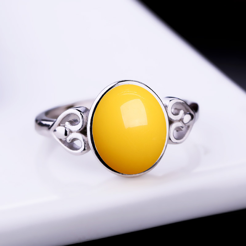 纯银镶嵌蜜蜡玉石翡翠戒指托