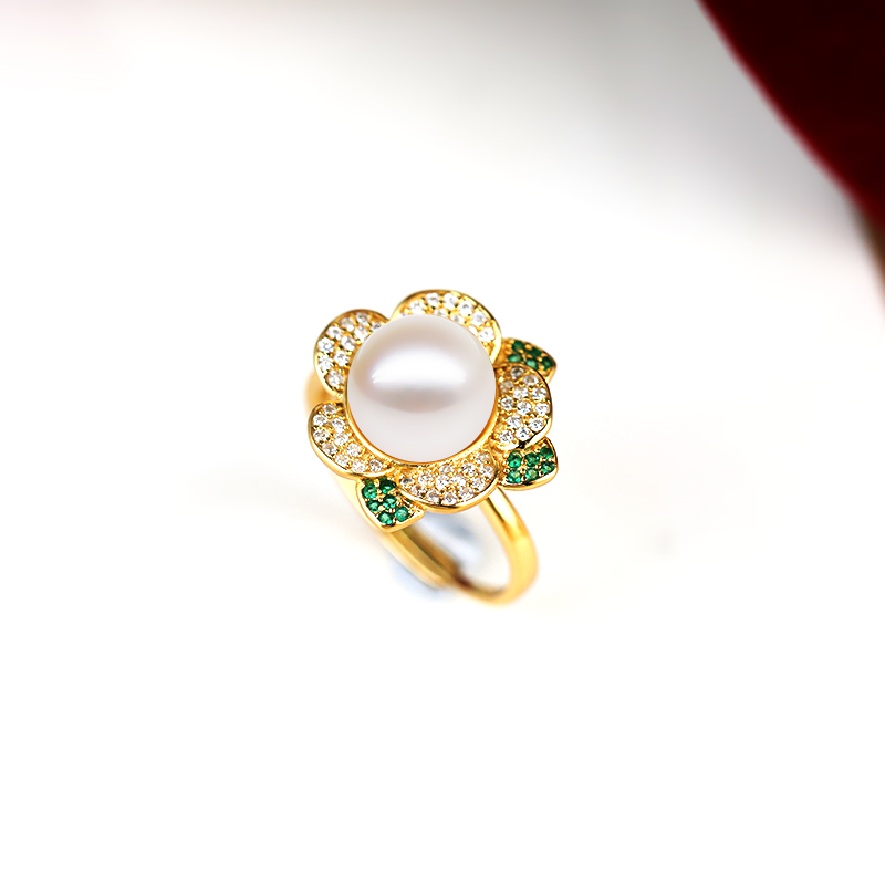 铂银满楼925银镶嵌珍珠圆珠戒托