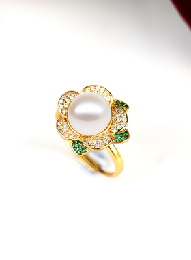 铂银满楼925银镶嵌珍珠圆珠戒托