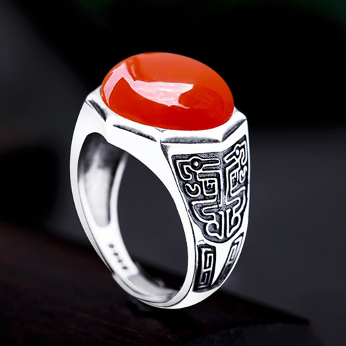 s925戒指空托男士复古镶嵌绿松石