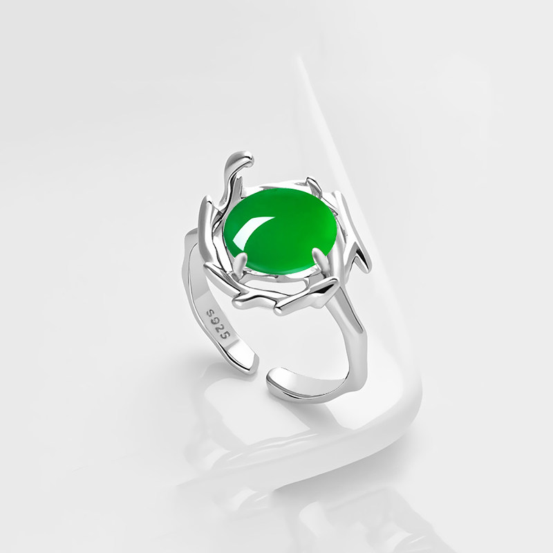 全新S925纯银戒指空托个性时尚女款diy翡翠玉石戒面银戒托7*9