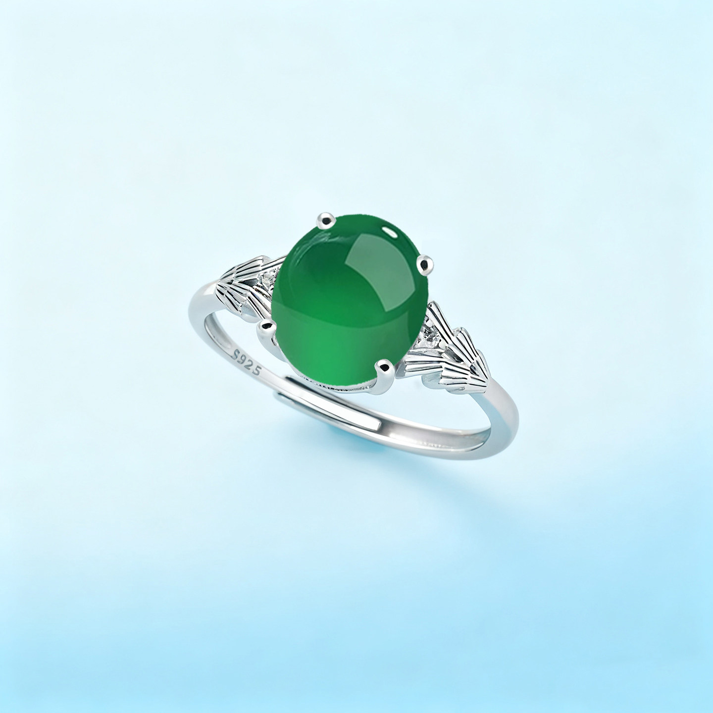 S925纯银戒指空托新款女士小众镶嵌戒面翡翠玉石红宝石戒托 8*10