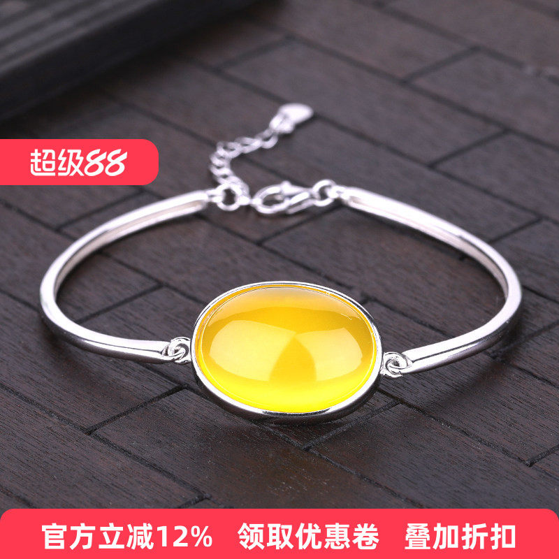 S925纯银手镯空托DIY镶嵌绿松石蜜蜡琥珀纯银空托 17*22 15*20