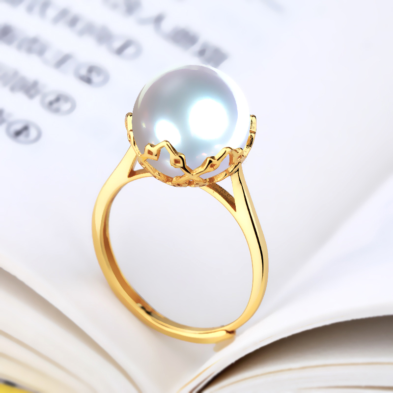 戒托圆珠镶嵌s925纯银空托琥珀女